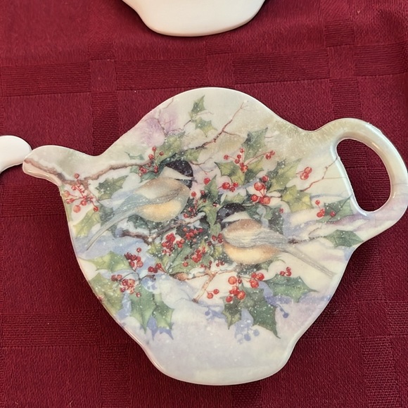 Vintage Melamine made in Italy tea bag holder spoon rest birds on a teapot set 4 - Picture 4 of 4